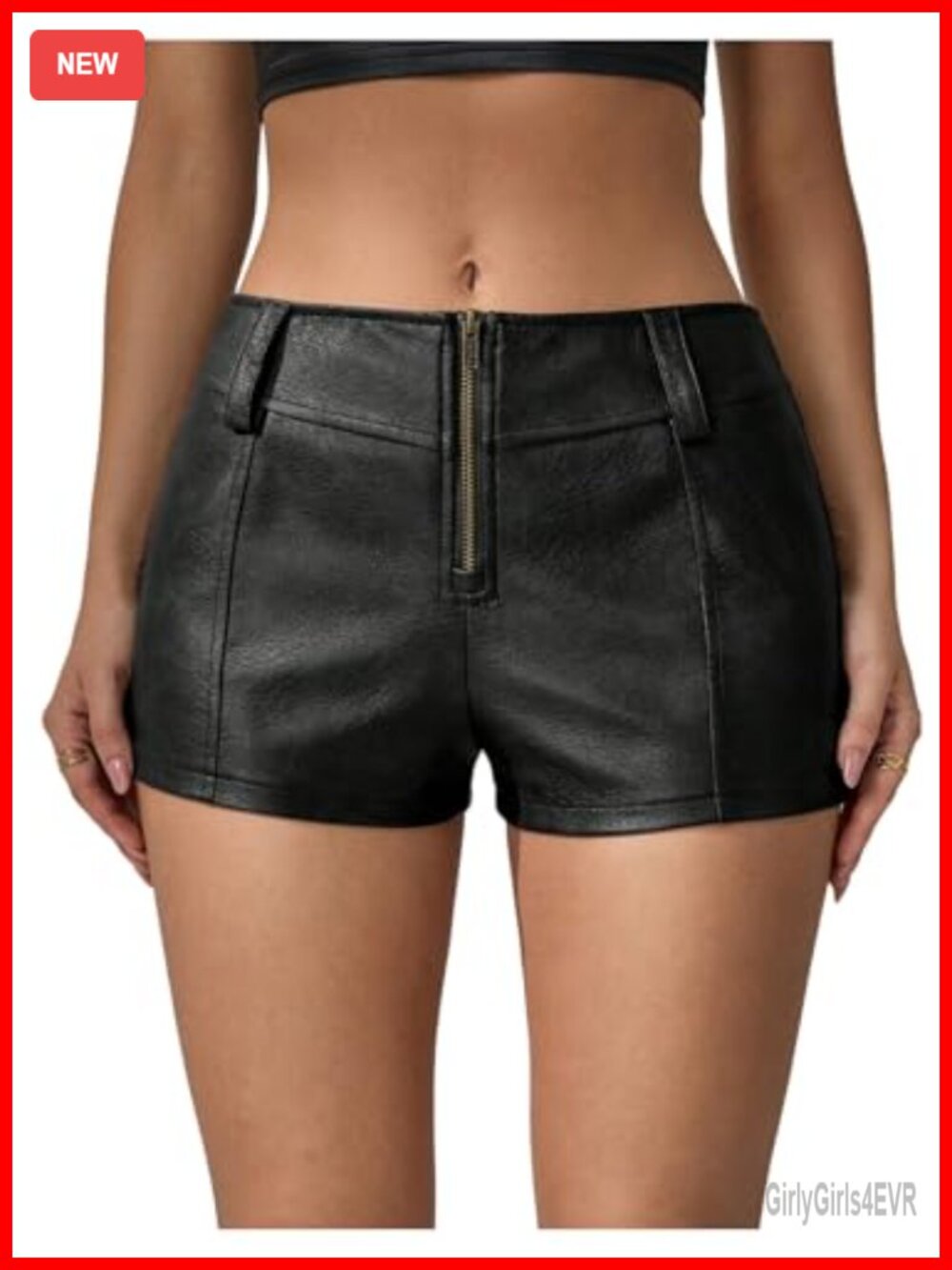 Floerns Y2k Mini Shorts Zip Up Low Waist PU Leather Hot Pants